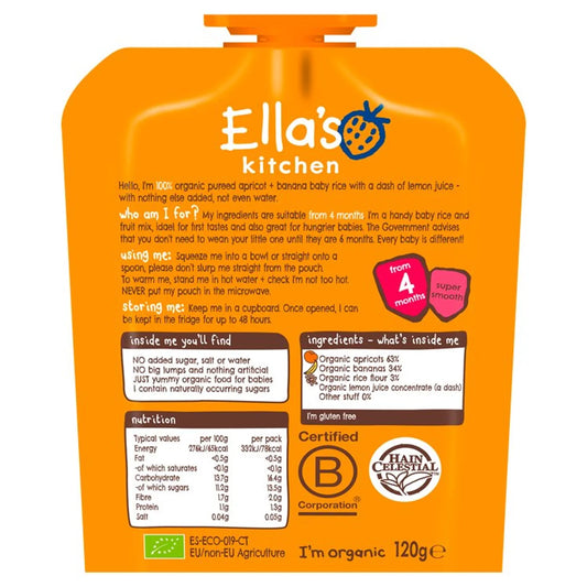 Ella's Kitchen Apricot and Banana Baby Rice Baby Food Pouch 4+ Months 120g