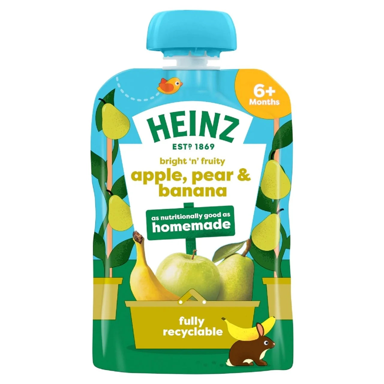 Heinz Apple, Pear & Banana Fruit Puree Pouch Baby Food 6+ Months 100g