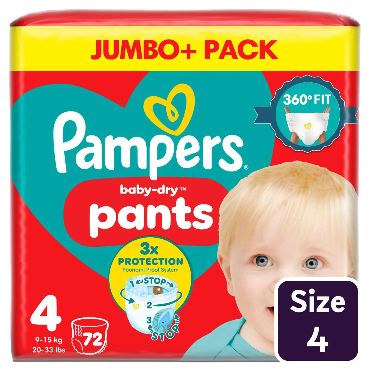 Pampers Baby-Dry Nappy Pants, Size 4 (9-15kg) Jumbo+ 72 per  Pack