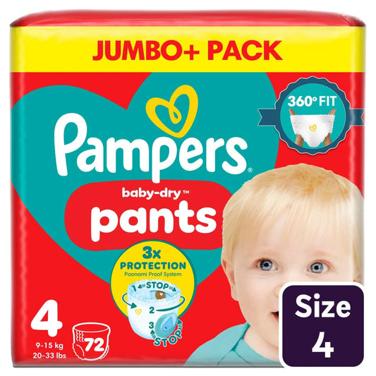 Pampers Baby-Dry Nappy Pants, Size 4 (9-15kg) Jumbo+ 72 per  Pack