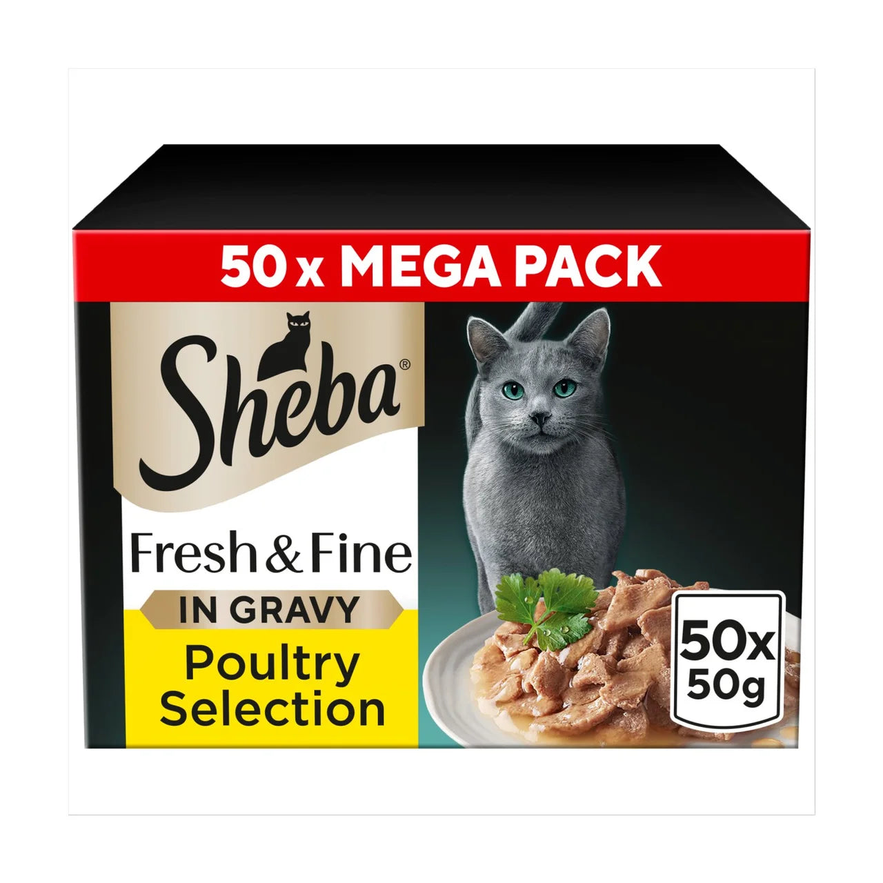 Sheba Fresh & Fine Wet Cat Food Pouches Poultry Collection in Gravy 50 x 50g