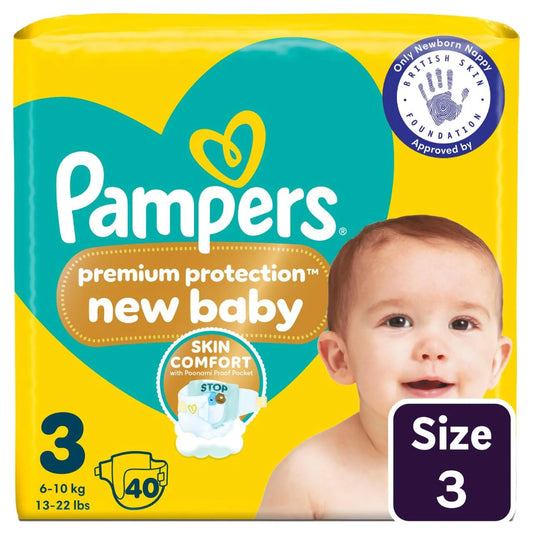 Pampers New Baby Nappies, Size 3 (6-10kg) Essential 40 per Pack