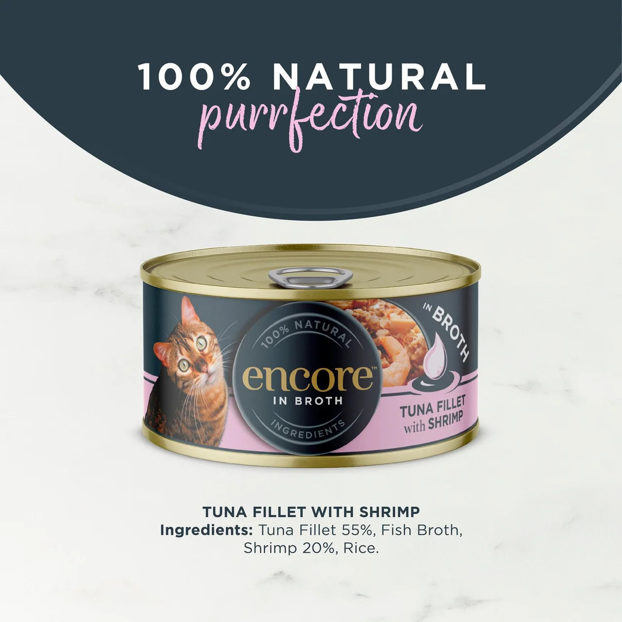 Encore Natural Wet Cat Food Tin Tuna Fillet with Shrimp in Broth 70g