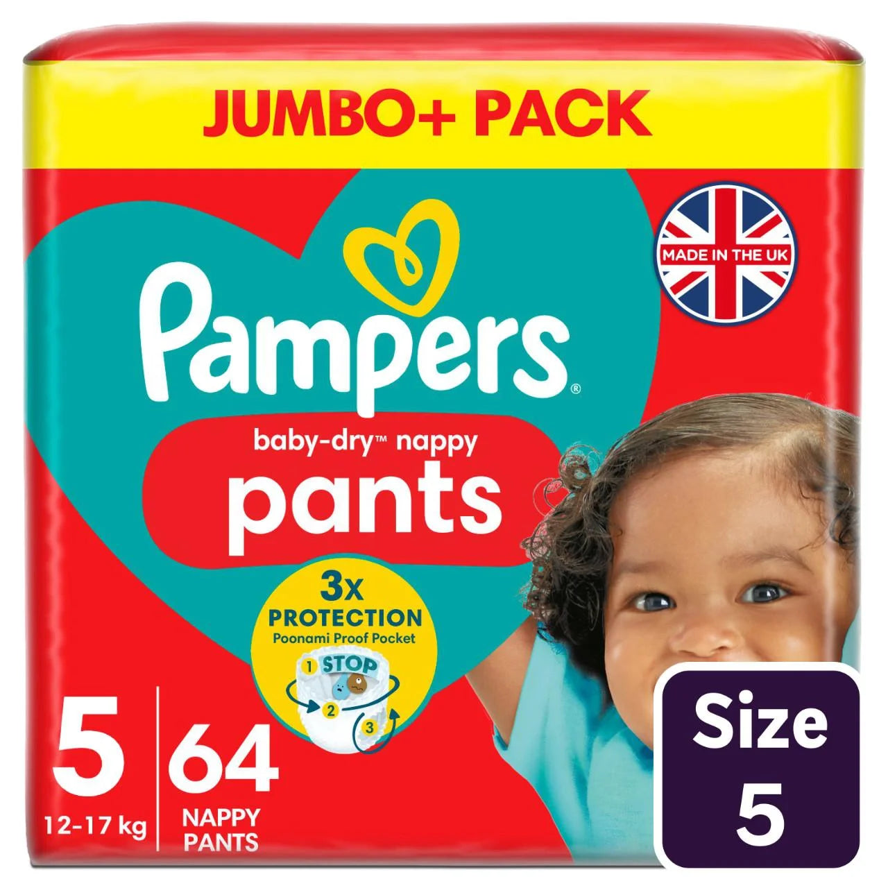 Pampers Baby-Dry Nappy Pants Size 5 12-17kg Jumbo 64 per  Pack