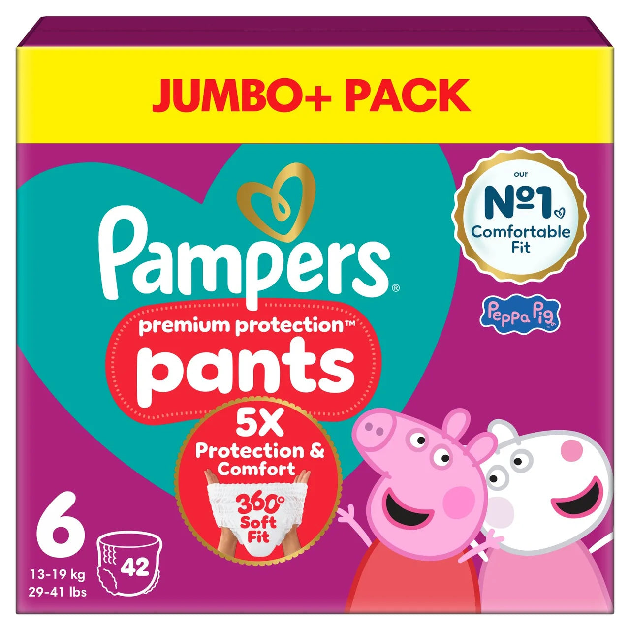 Pampers Premium Protection Nappy Pants, Size 6 (15kg+) Jumbo+ 42 per pack
