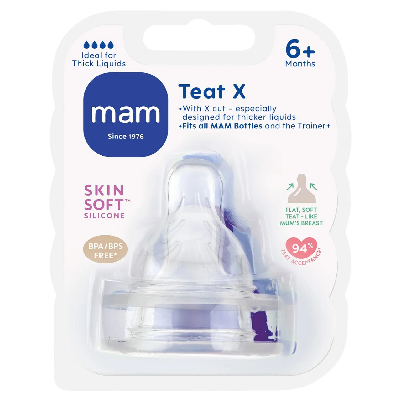 MAM Silicone Cross Cut Bottle Teats 6+ Months 2 per pack