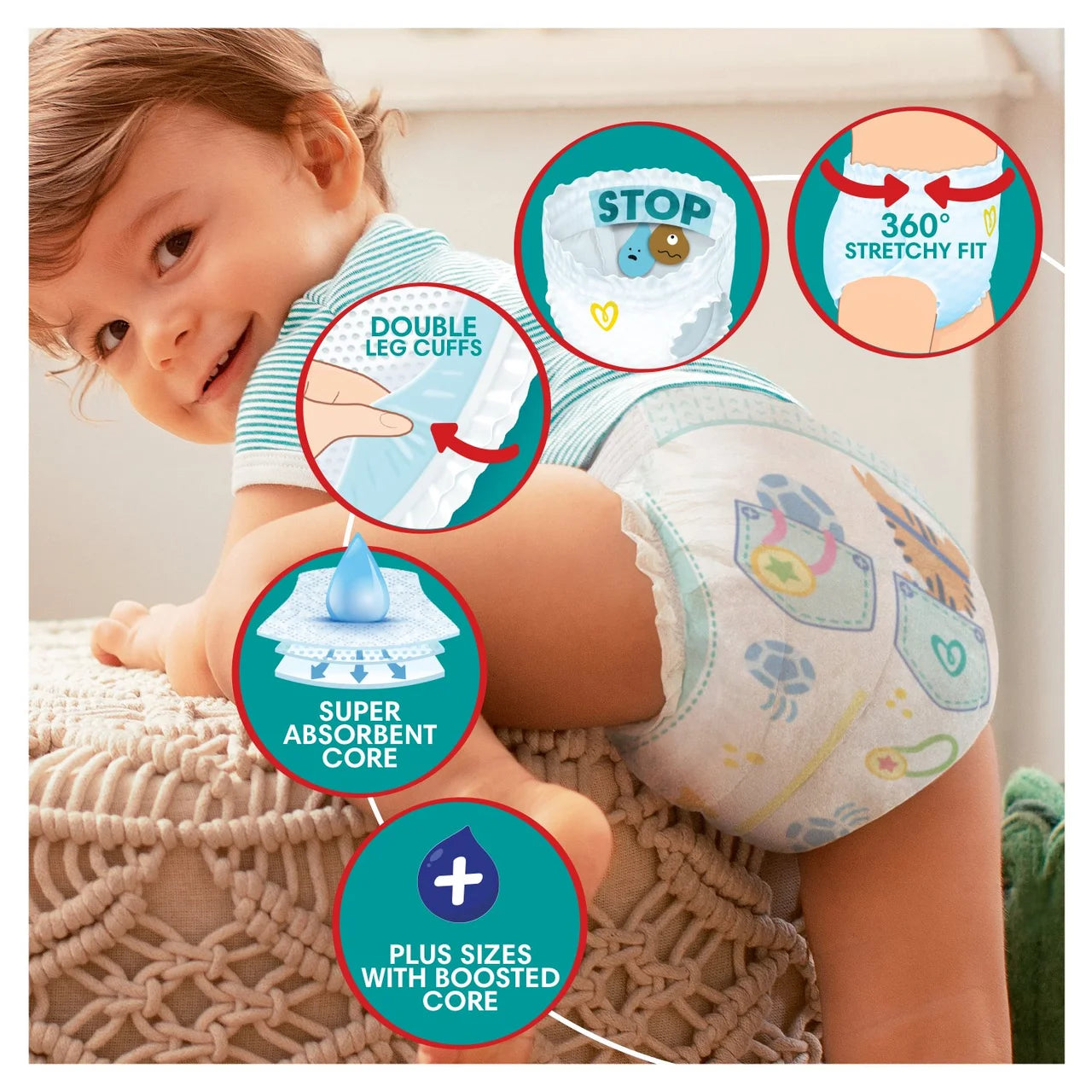 Pampers Baby-Dry Nappy Pants Size 6+ Extra Absorption Jumbo+ 52 per Pack
