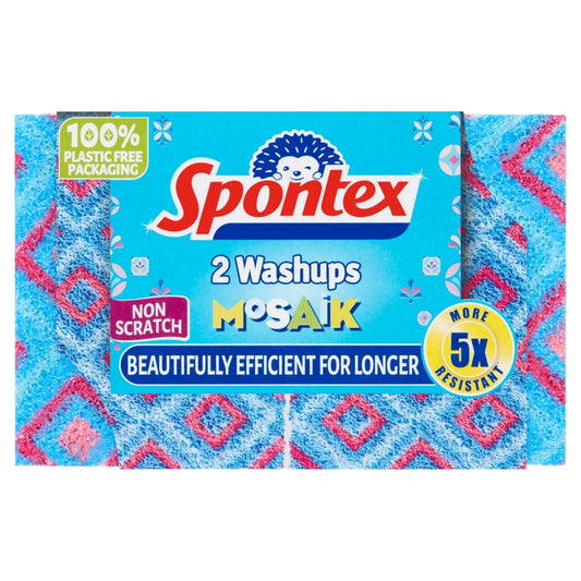 Spontex Mosaik Non-Scratch Washups - 5x Longer Lasting Sponge Scourers 2 per pack