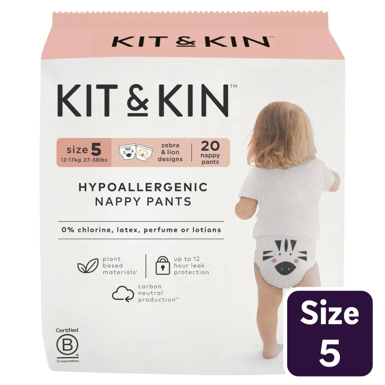 Kit & Kin Hypoallergenic Nappy Pants Size 5 (12-17kg) 20 per pack
