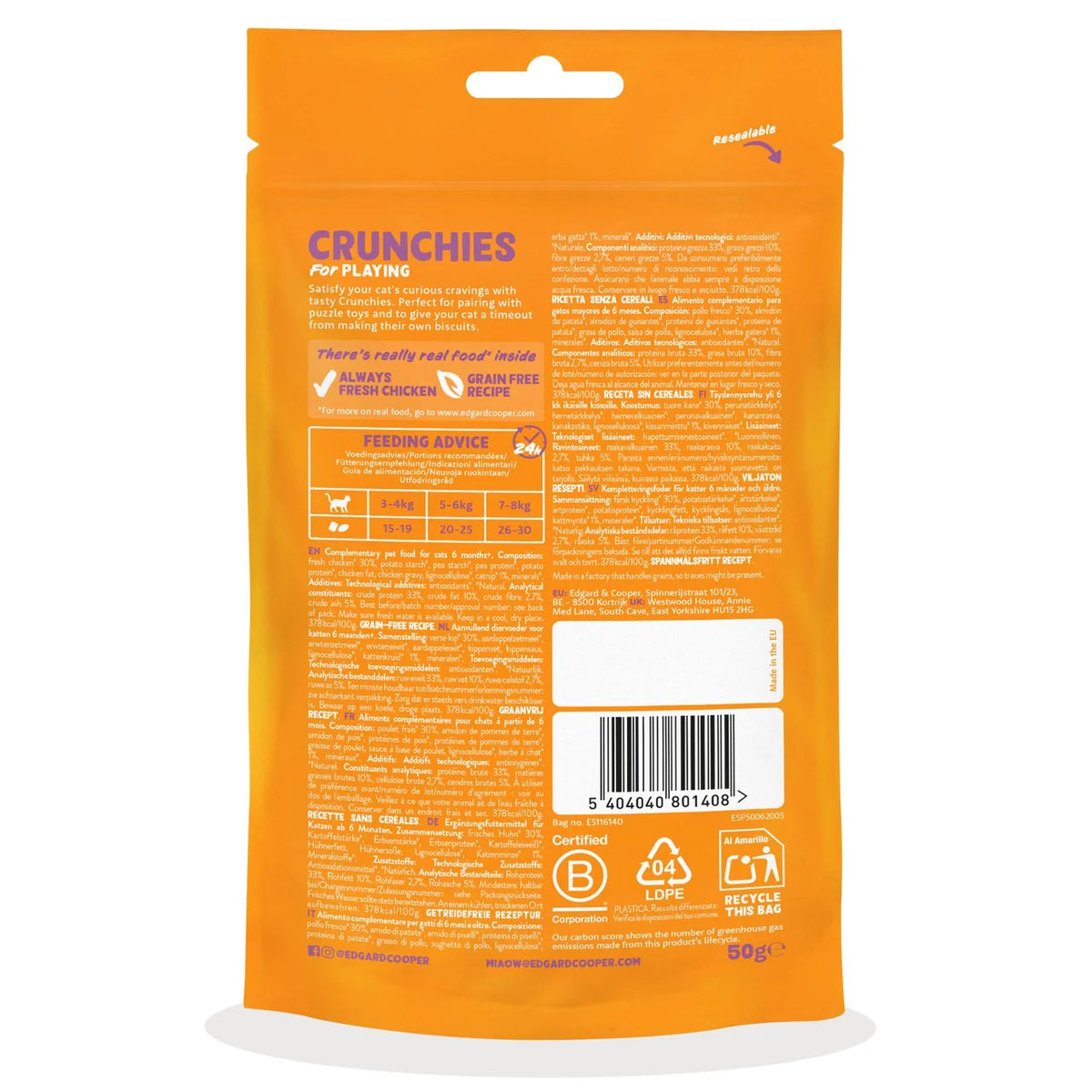 Edgard & Cooper Natural Cat Treat Crunchies with Chicken 50g