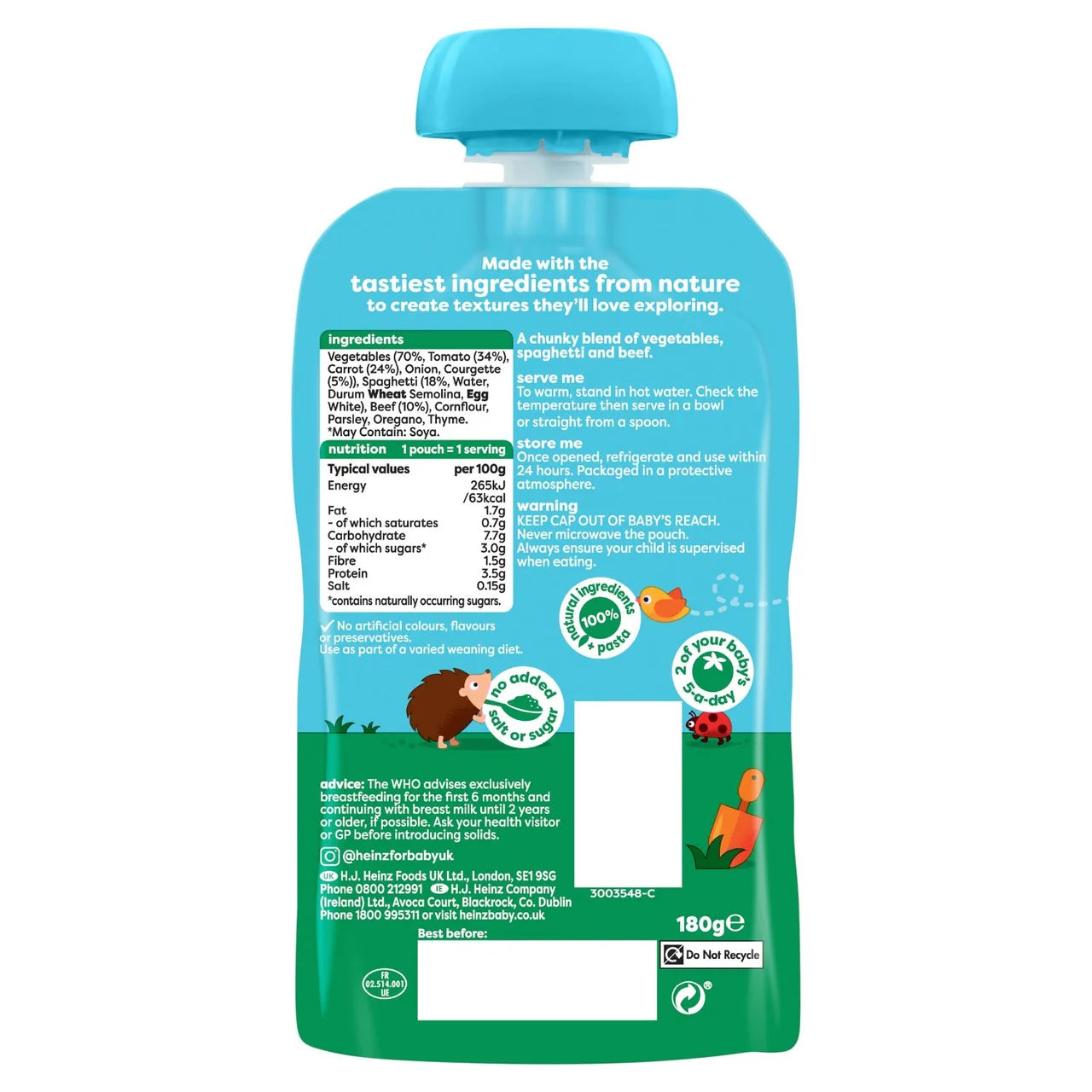 Heinz Spaghetti Bolognese Baby Food Pouch 10+ Months 180g