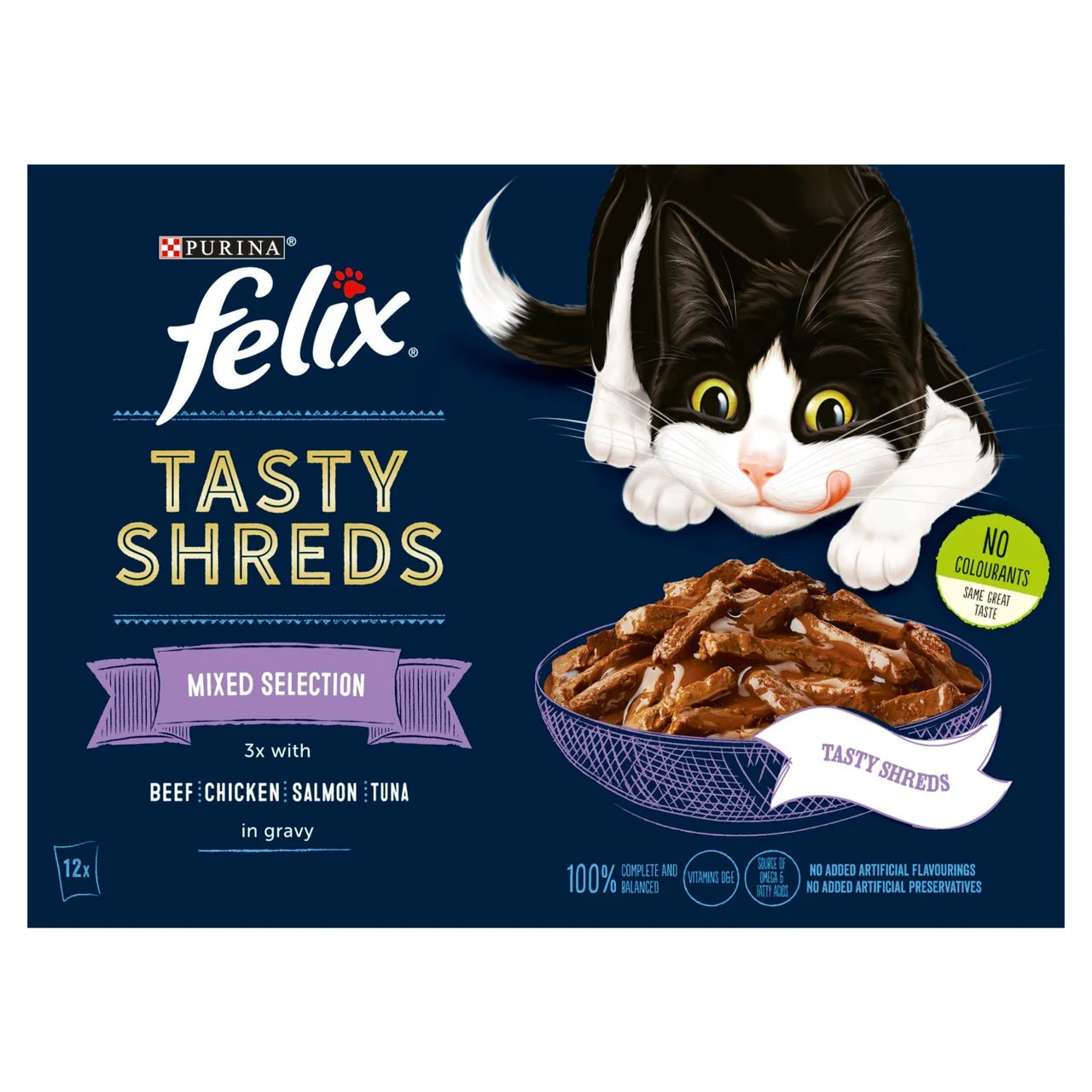 Felix Tasty Shreds Mixed Selection in Gravy Wet Cat Food 12 x 80g