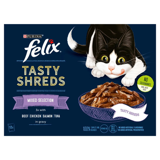Felix Tasty Shreds Mixed Selection in Gravy Wet Cat Food 12 x 80g
