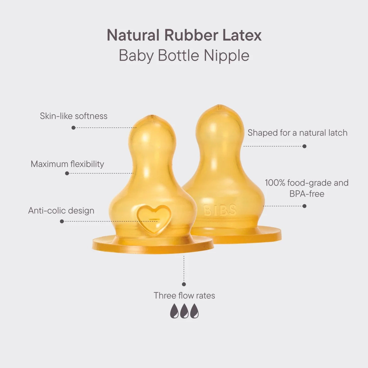 BIBS Natural Rubber Latex Slow Flow Bottle Teat 0m+ 2 per pack