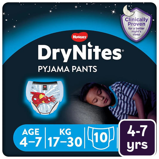 Huggies DryNites Boys Pyjama Pants, 4-7 Yrs (17-30kg) 10 per pack