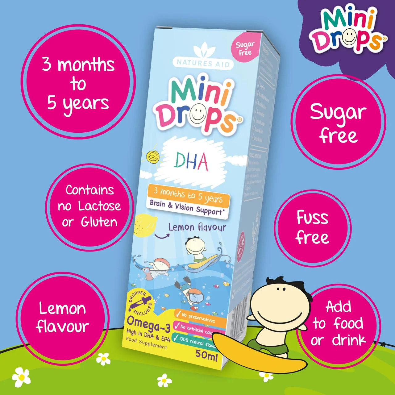Natures Aid Mini Drops DHA Omega-3 for Infants & Children 50ml
