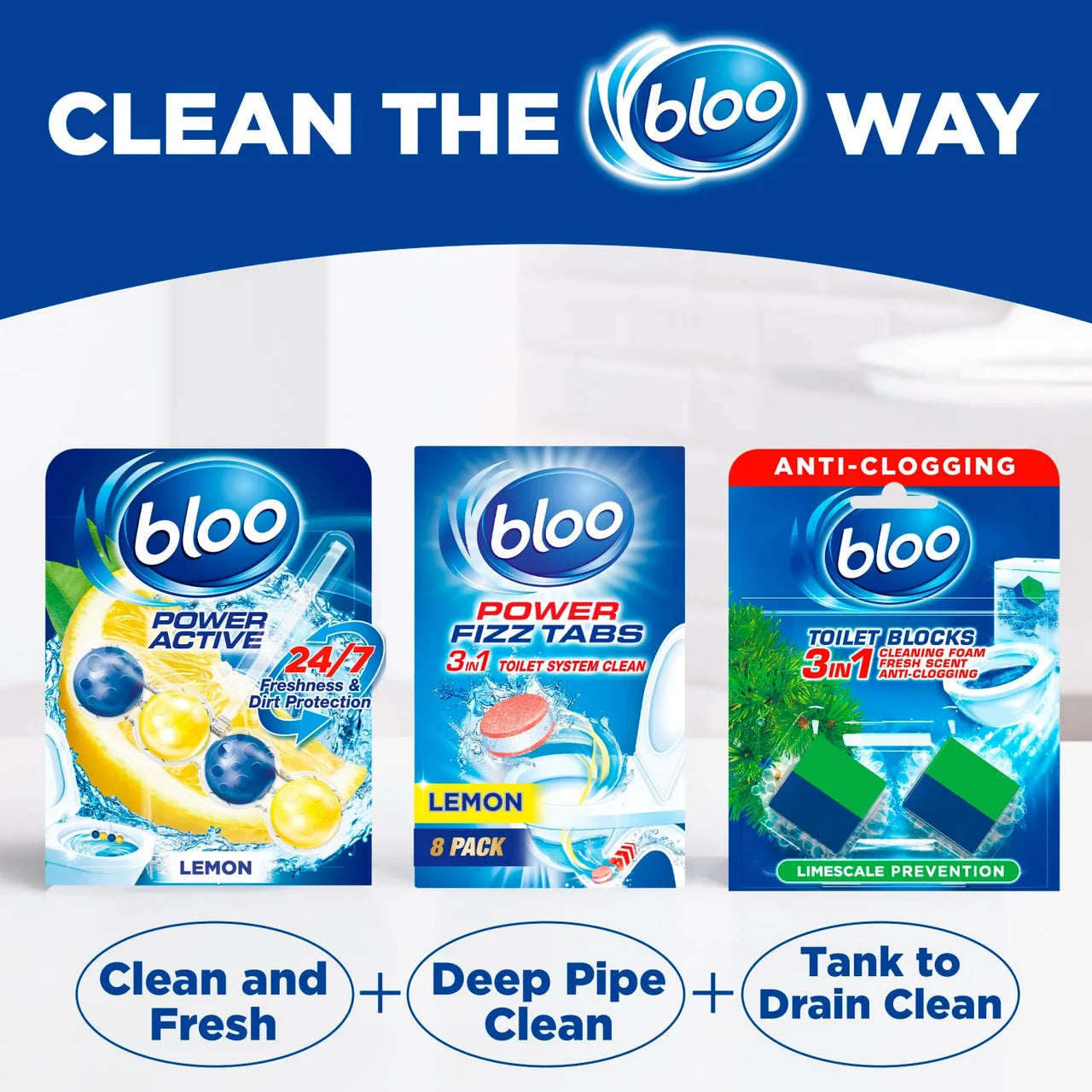 Bloo Toilet Blocks, Toilet Cleaner Block with Cleaning and Foaming Action 2 per pack