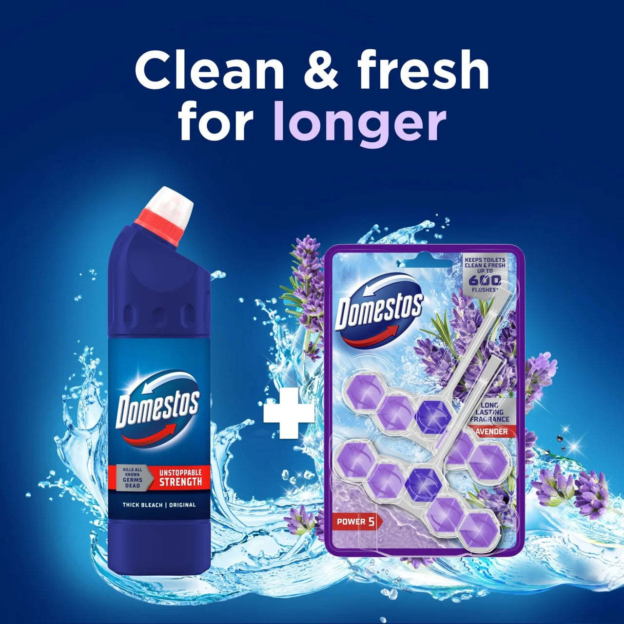 Domestos Power 5 Toilet Rim Block Lavender 2 per pack