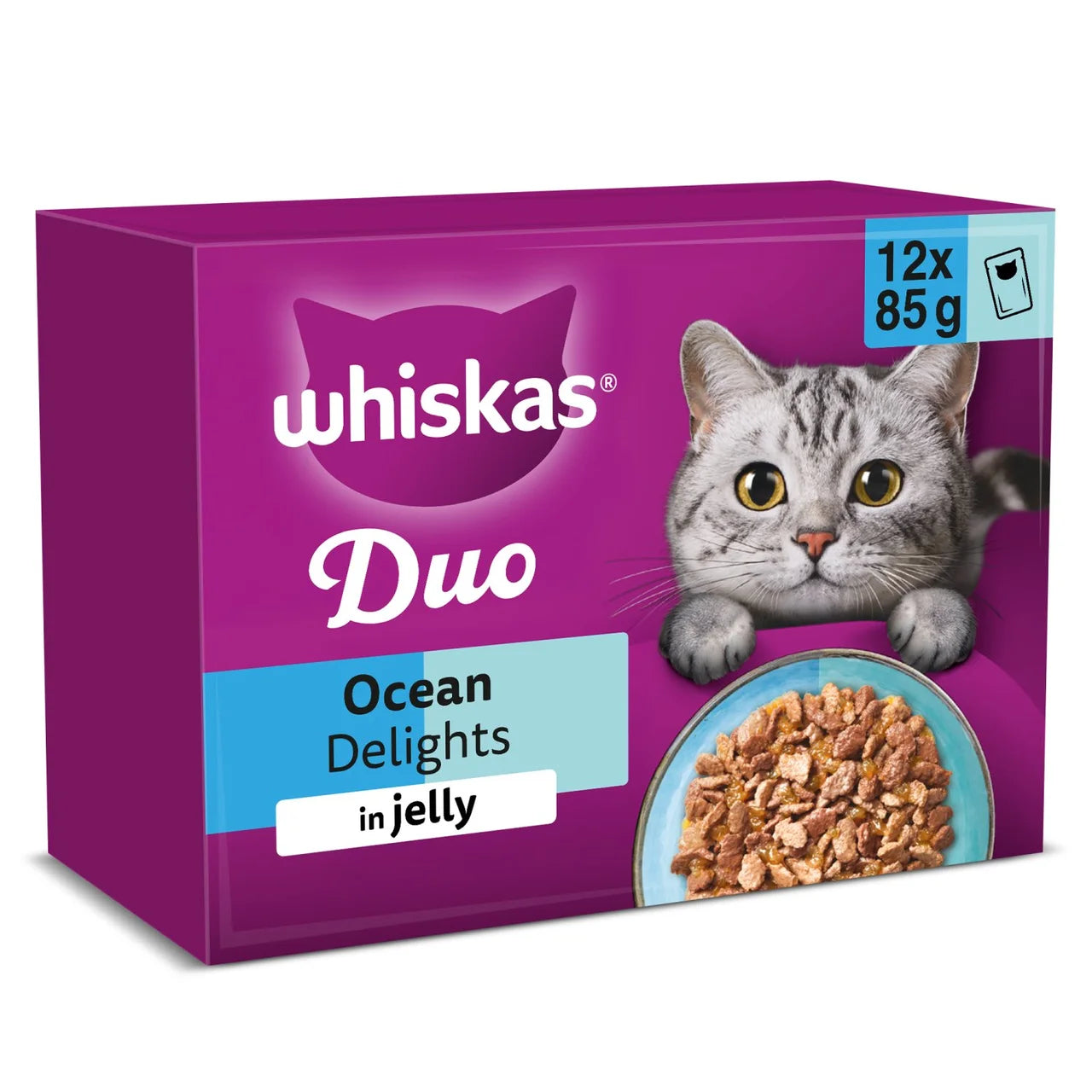 Whiskas 1+ Duo Ocean Delights Adult Wet Cat Food Pouches in Jelly 12 x 85g