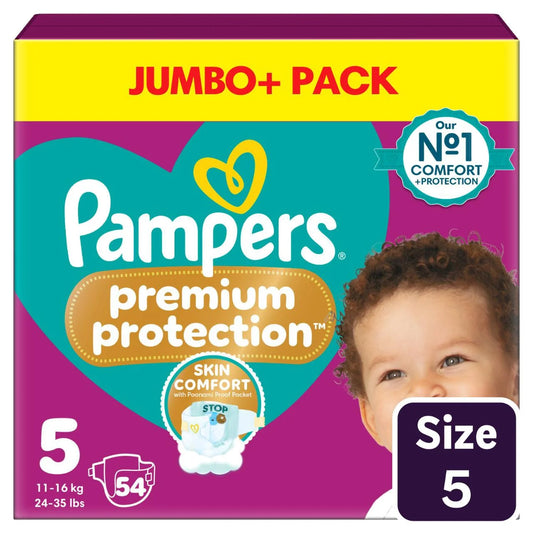 Pampers Premium Protection Nappies, Size 5 (11-16kg) Jumbo+ 54 per  Pack