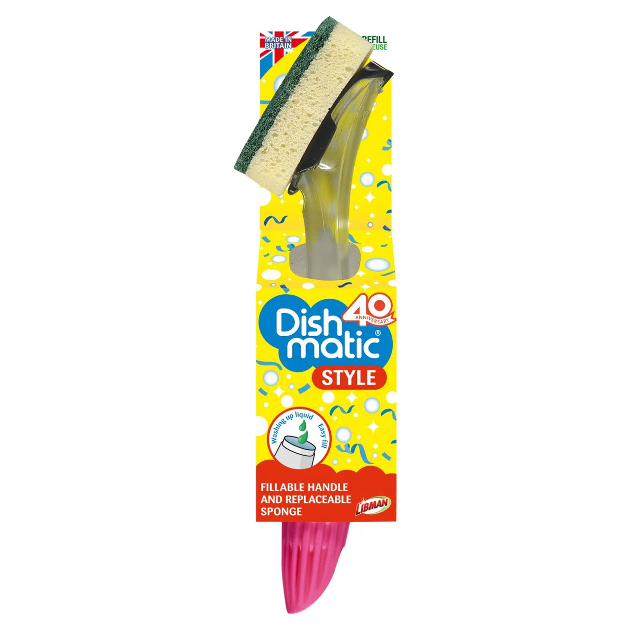 Dishmatic Fillable Washing Up Brush with Heavy Duty Sponge