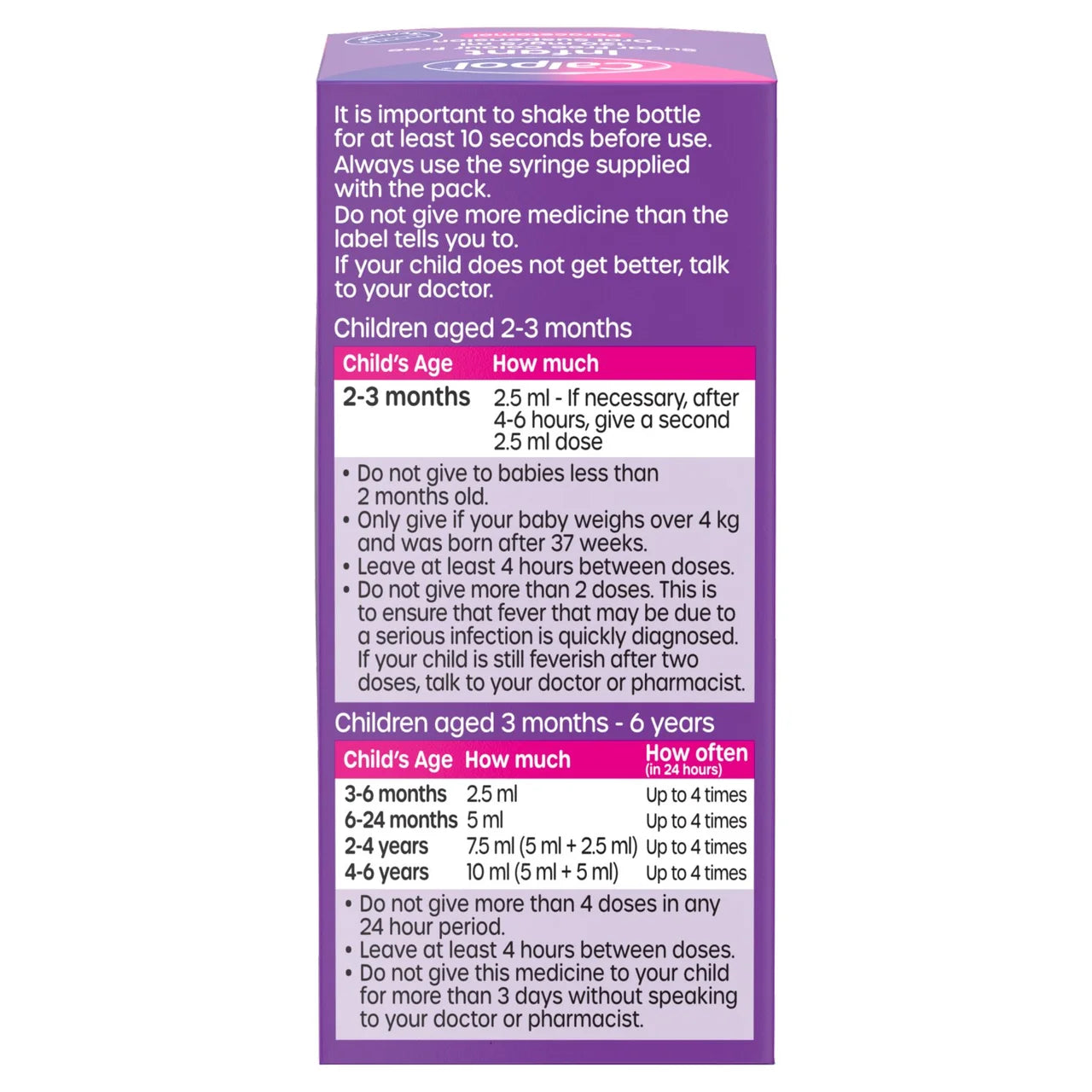Calpol Infant Sugar Free & Colour Free Oral Suspension Strawberry 2+ Months 100ml
