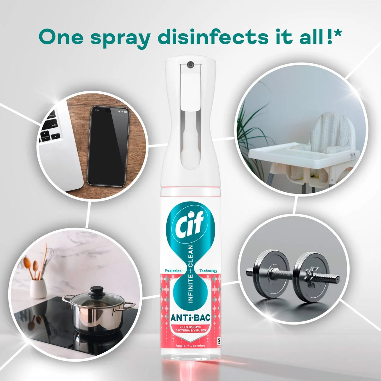 Cif Infinite Clean Anti-Bac All in One Cleaner Spray Apple & Jasmine 280ml