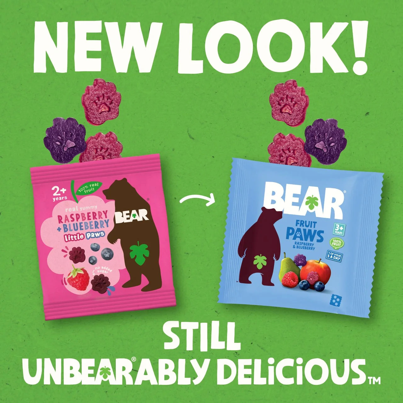 BEAR Strawberry & Apple Fruit Paws Kids Snack Multipack 5 x 20g