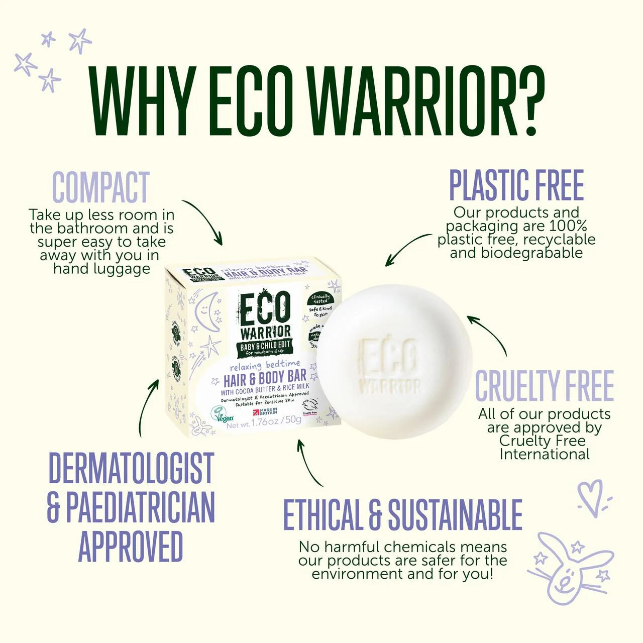 Eco Warrior Baby & Child Relaxing Bedtime Hair & Body Soap Bar 50g
