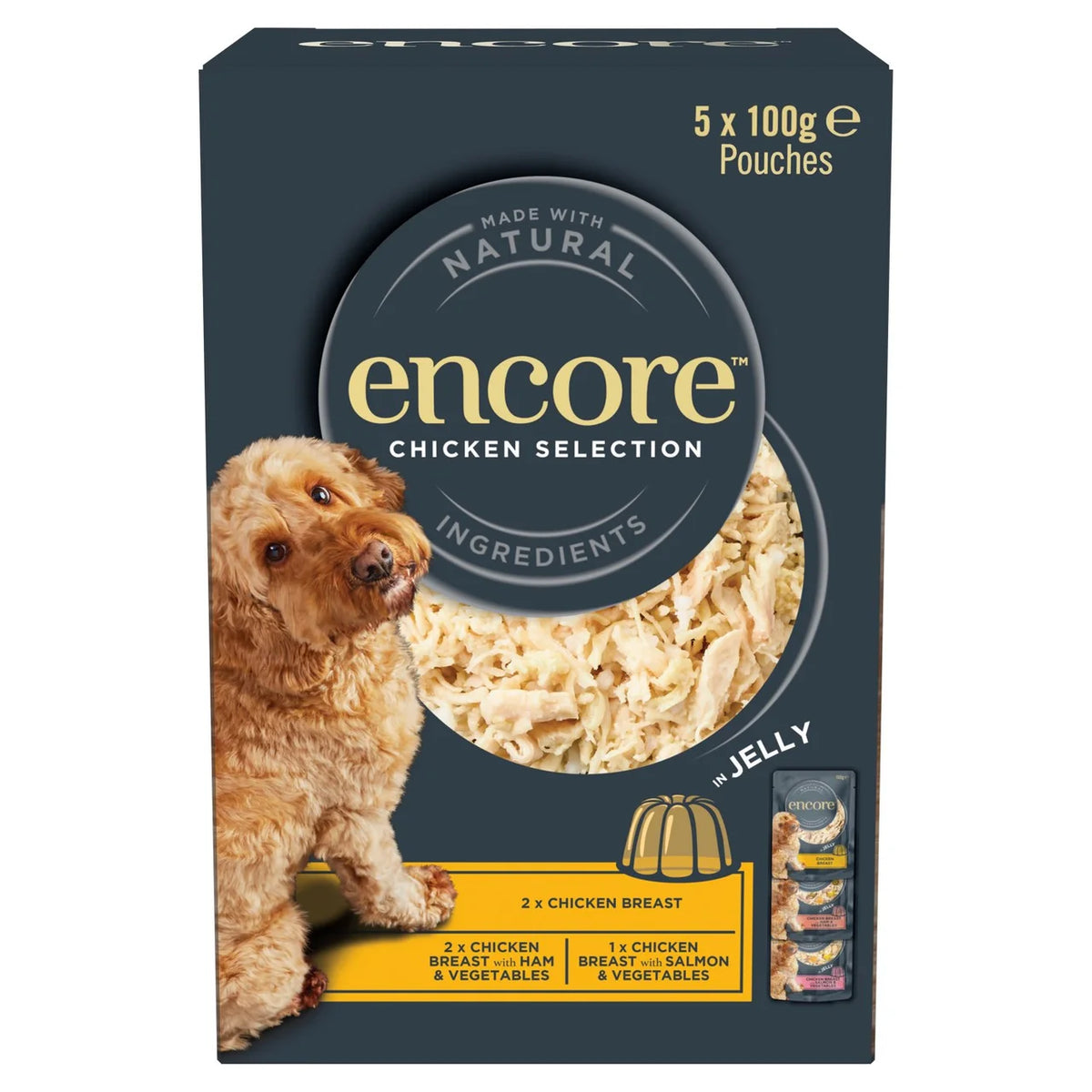 Encore Natural Wet Dog Food Multipack Chicken Selection Pouches in Jelly 5 x 100g