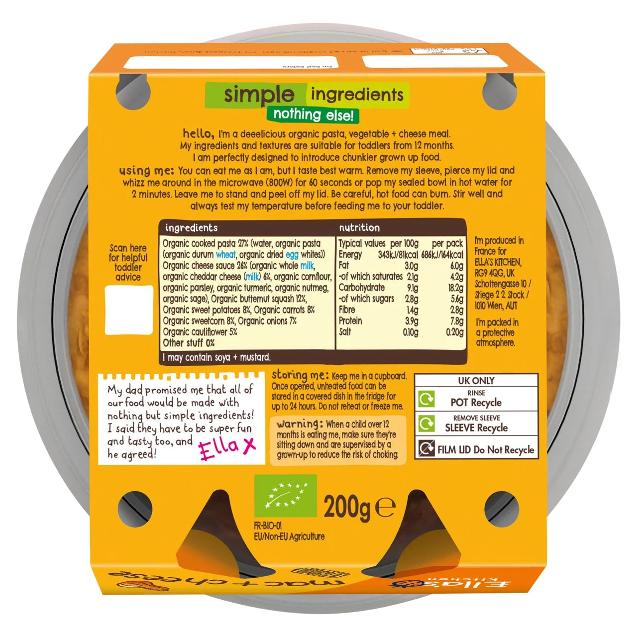 Ella's Kitchen Veggie Mac & Cheese Tray 12+ Months 200g