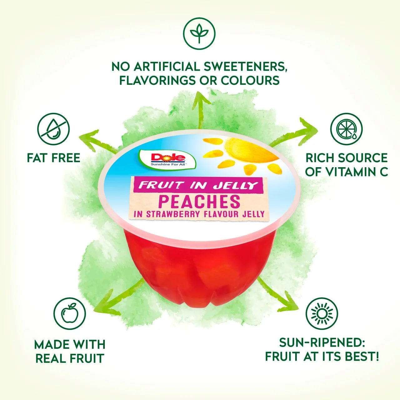 Dole Peach In Strawberry Jelly Pots Multipack 4 x 123g