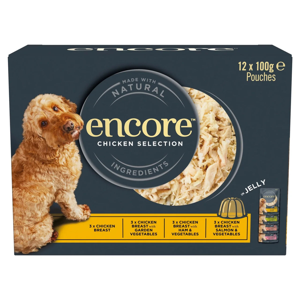 Encore Natural Wet Dog Food Multipack Chicken Selection Pouches in Jelly 12 x 100g