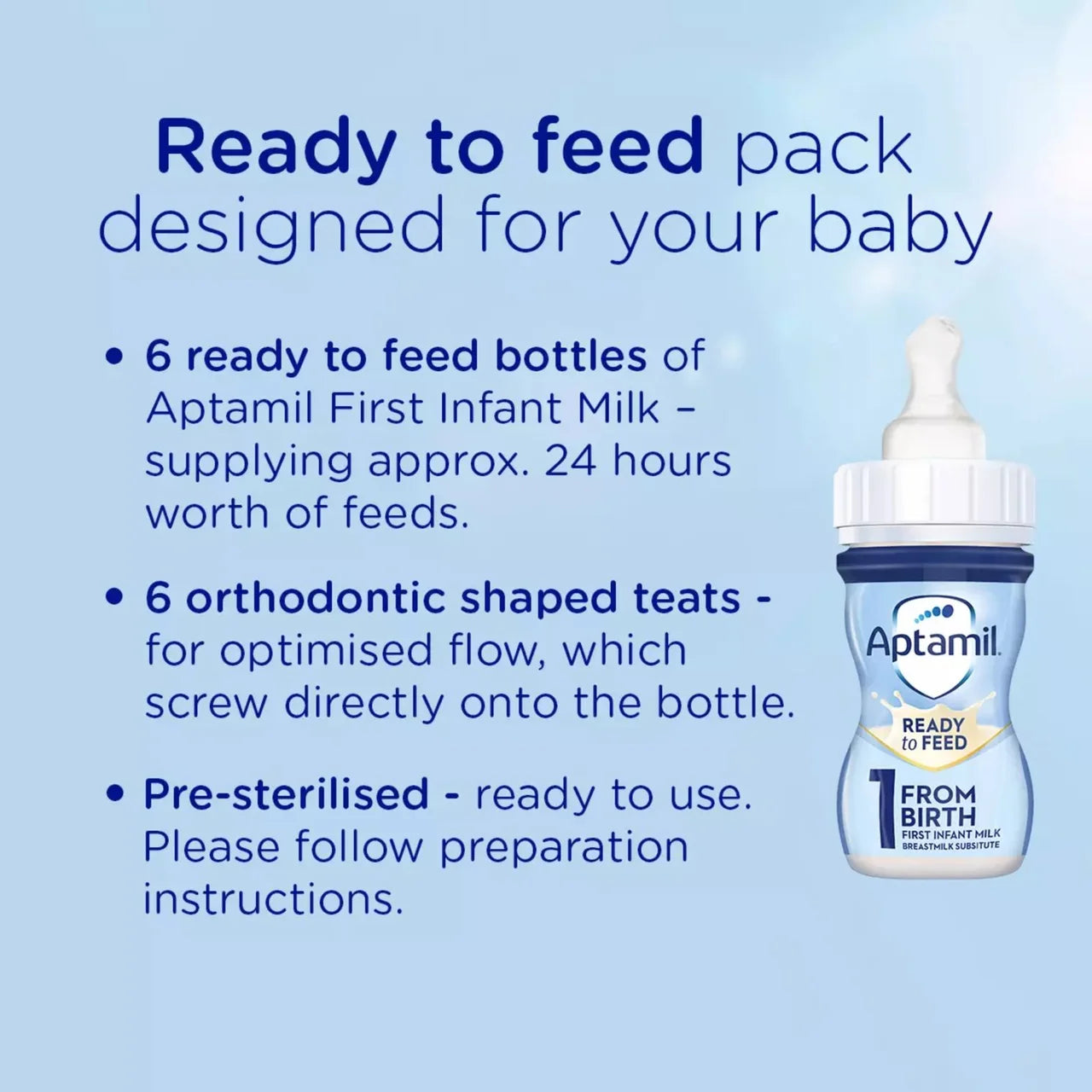 Aptamil 1 First Infant Baby Milk Formula Liquid Starter Pack Ready to Feed 6 x 70ml