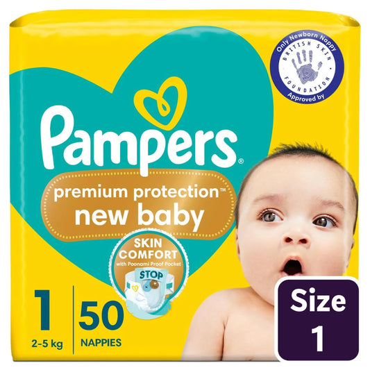 Pampers New Baby Nappies, Size 1 (2-5kg) Essential 50 per pack
