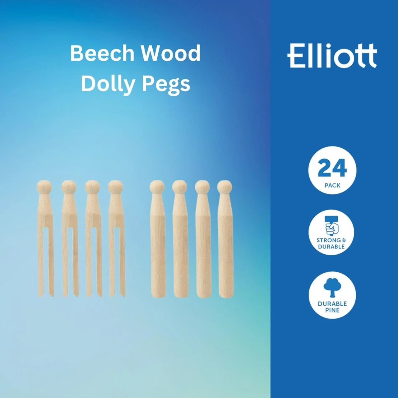 Elliotts Beech Wood Dolly Pegs 24 per pack