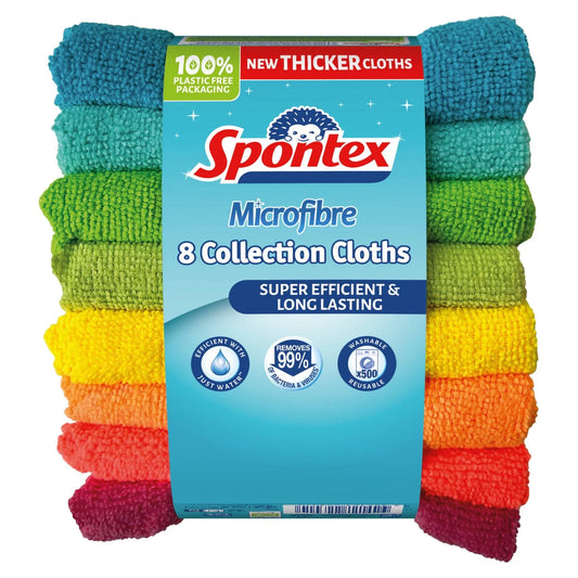 Spontex Microfibre Cloths - Multi Purpose Kitchen and bathroom Cleaner 8 per pack