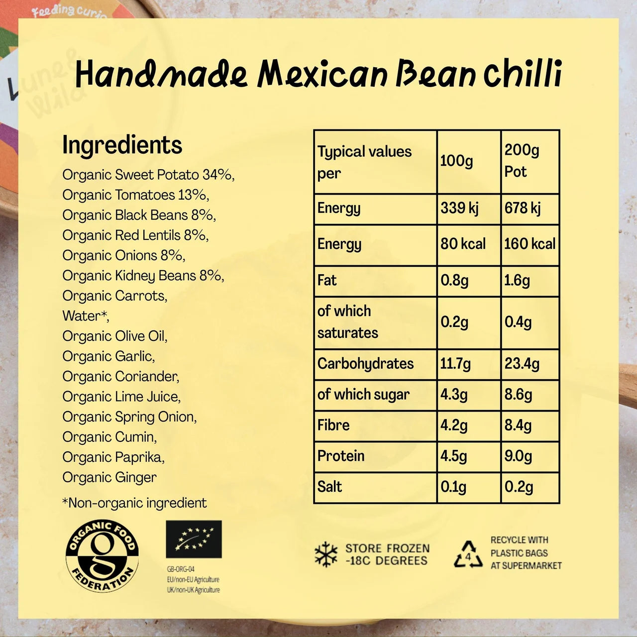 Lune & Wild Handmade Mexican Bean Chilli Toddler Meal 1-4 Years 200g