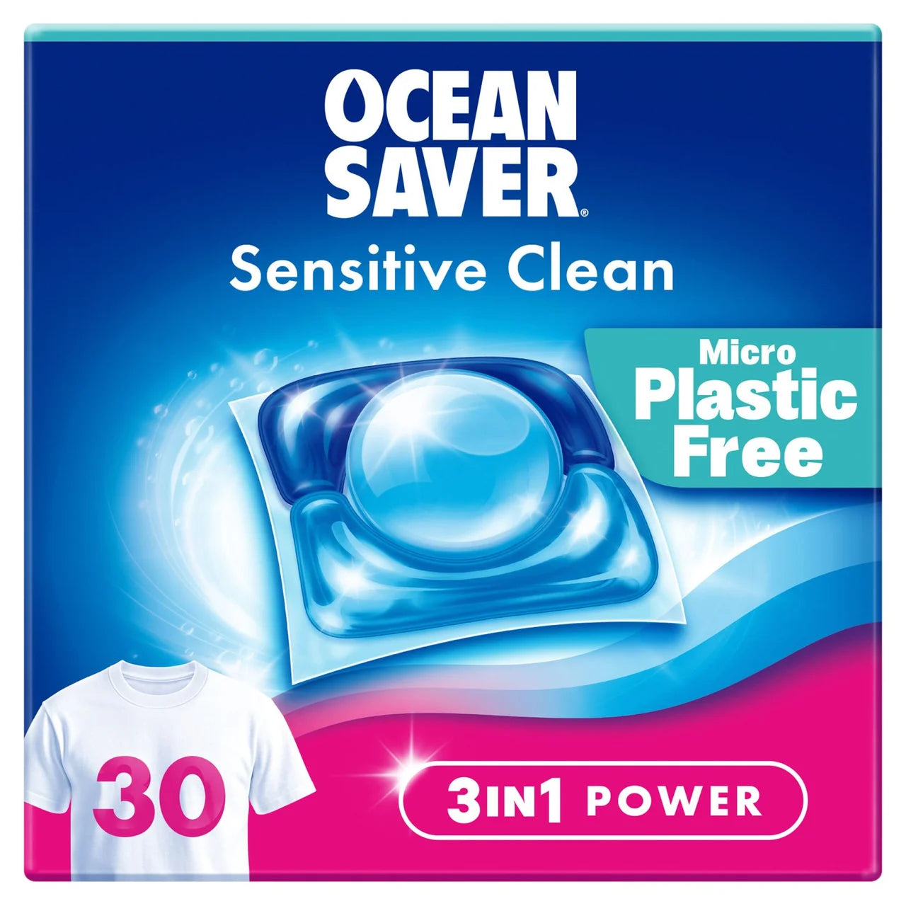OceanSaver Plastic Free 30 Sensitive Non-Bio Pods Washing Capsules Sea Salt 30 per pack