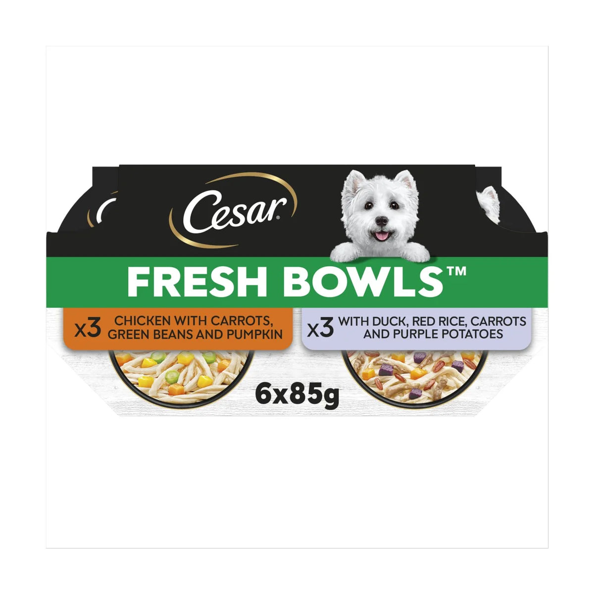 Cesar Fresh Bowl Adult Wet Dog Food Chicken & Duck Taster Multipack 6 x 85g