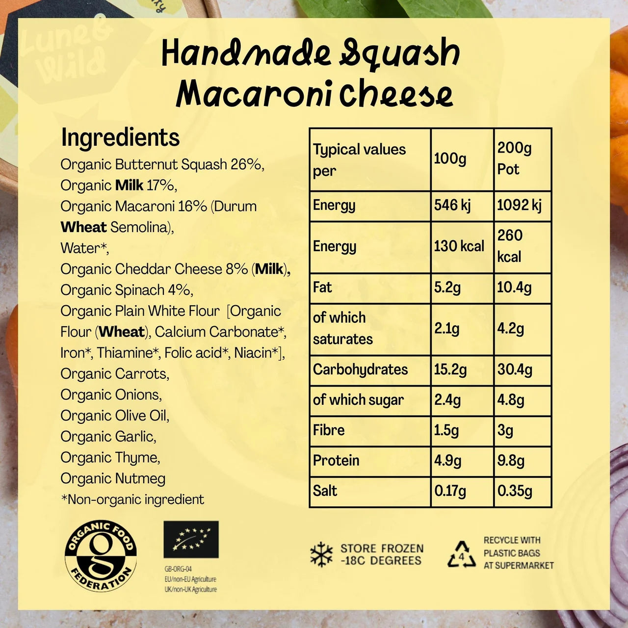 Lune & Wild Handmade Squash Macaroni Cheese Toddler Meal 1-4 Years 200g