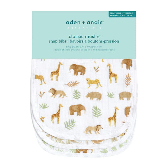 Aden+Anais essentials 3 pack cotton muslin baby snap bibs tanzania 3 per pack
