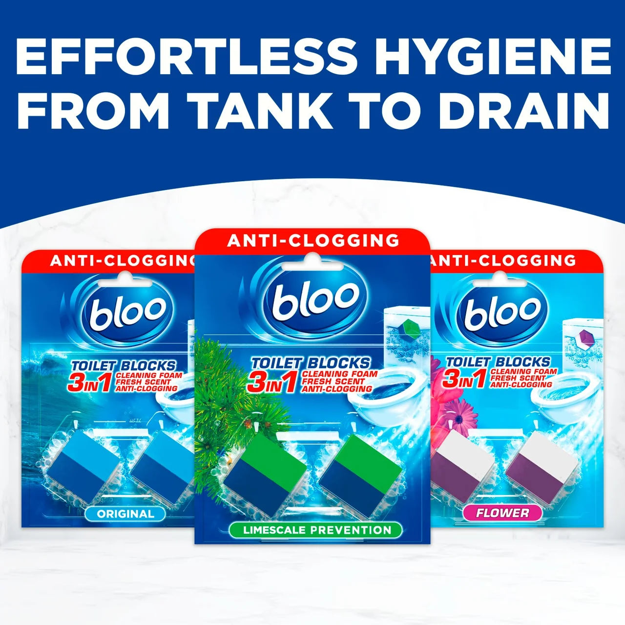 Bloo Toilet Blocks, Toilet Cleaner Block with Cleaning and Foaming Action 2 per pack