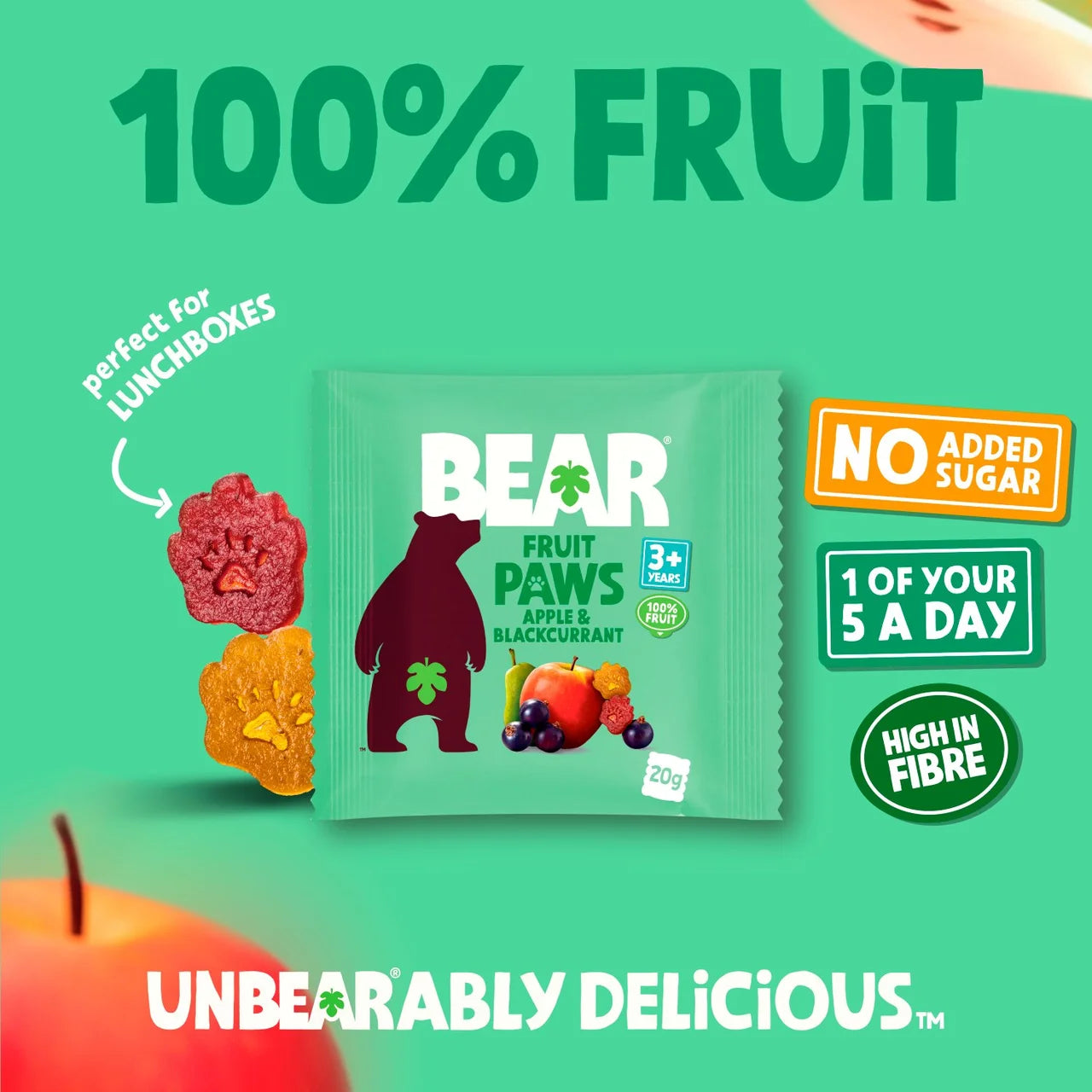 BEAR Apple & Blackcurrant Fruit Paws Kids Snack Multipack 5 x 20g