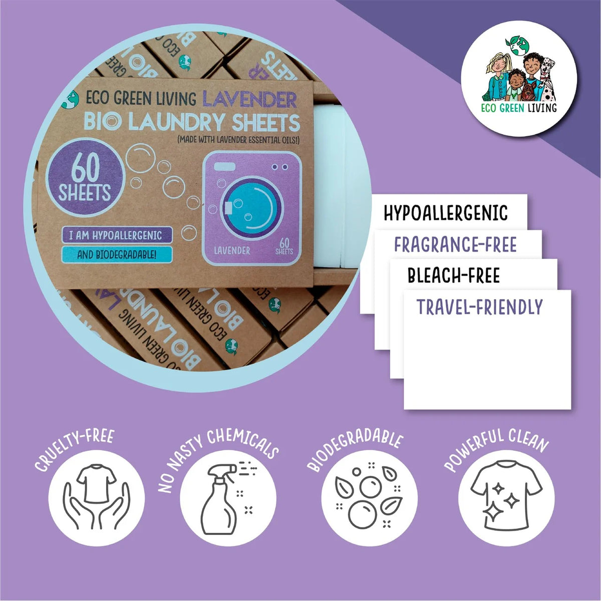 Eco Green Living Non-Bio Laundry Sheet Lavender 60 per pack