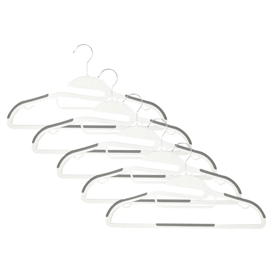 Non-Slip Plastic Clothes Dress Suit Hangers, White & Grey, 5pk