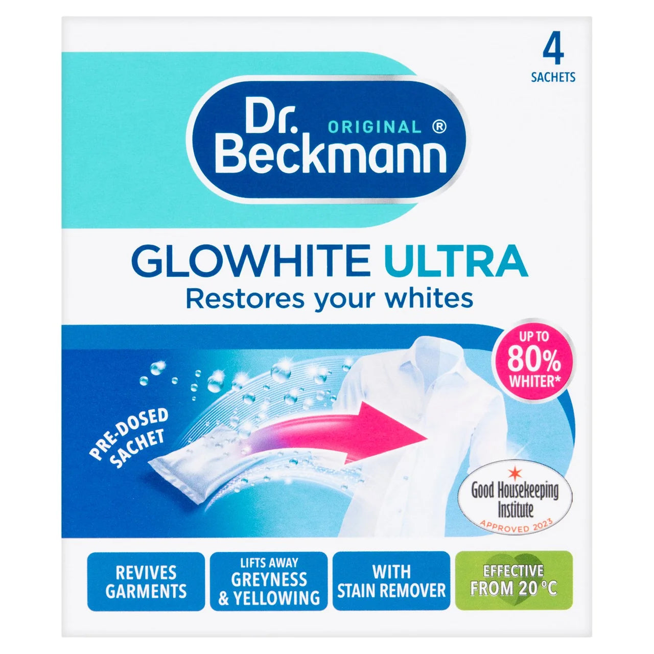 Dr. Beckmann Glowhite Ultra Brighter White Laundry Sachets 4 x 40g