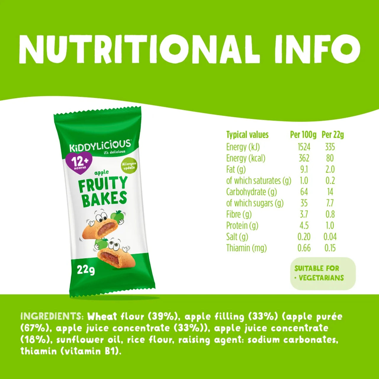 Kiddylicious Apple Fruity Bakes Baby Snacks Multi 6 x 22g