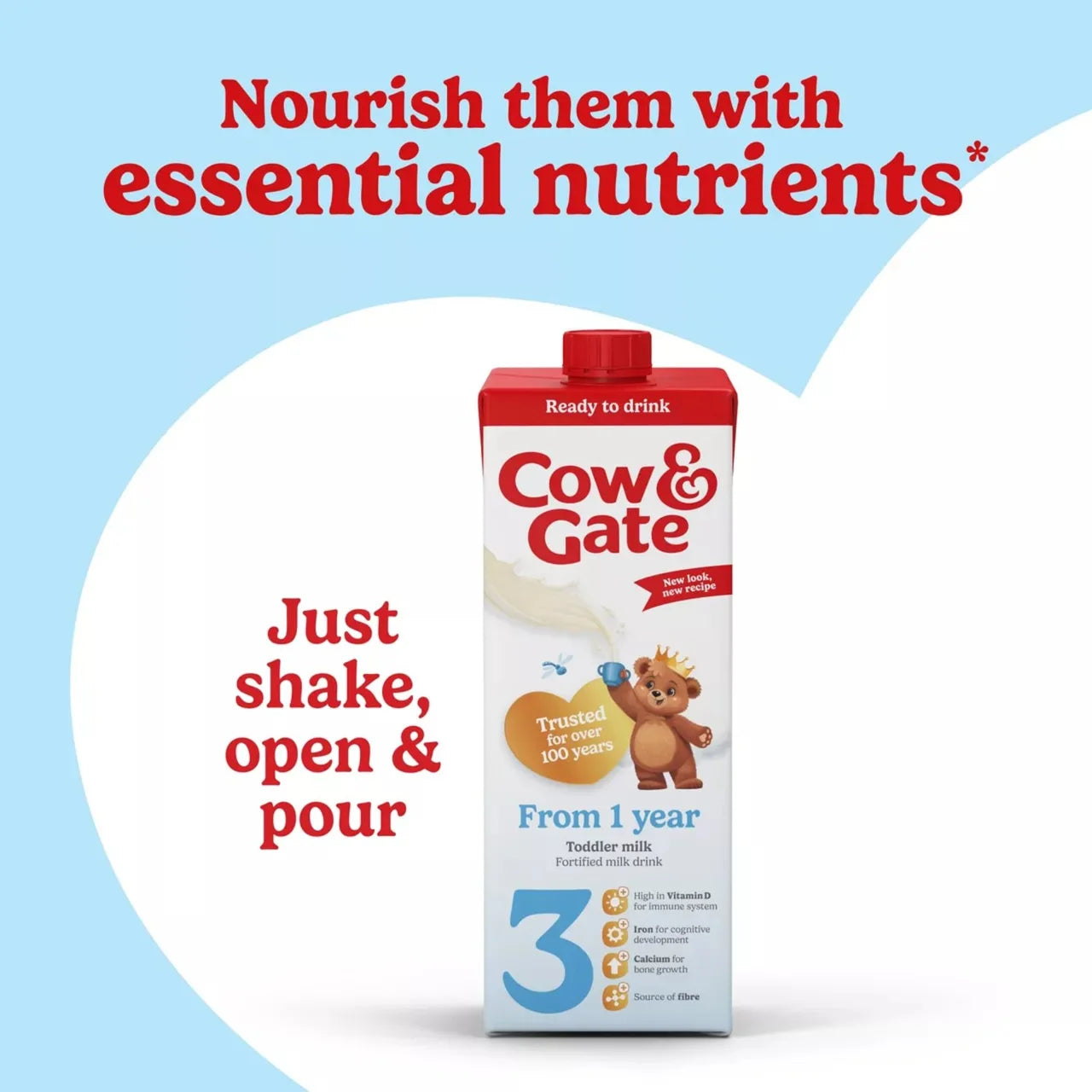 Cow & Gate 3 Toddler Milk Formula Liquid Ready to Feed 1-3 Years 1L