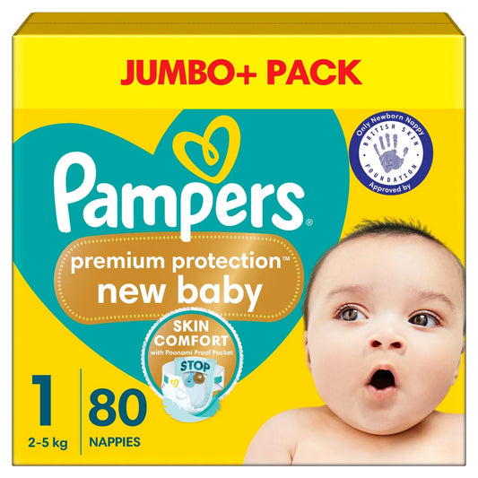 Pampers New Baby Nappies, Size 1 (2-5kg) Jumbo+ 80 per Pack